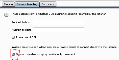 Enable Invisible Proxying for BurpSuite