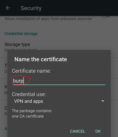 Import a Certificate in Android - Give a Name to the Certificate